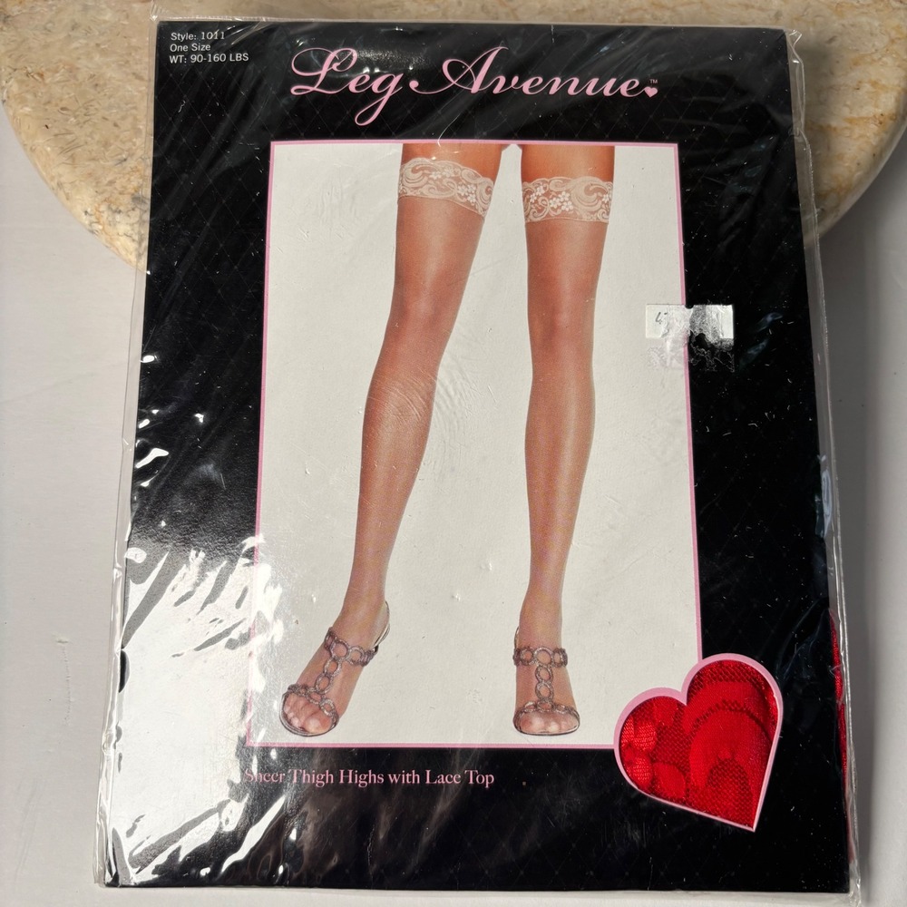 Leg Avenue Sheer Thigh Highs One Size Red Lace Top Stockings